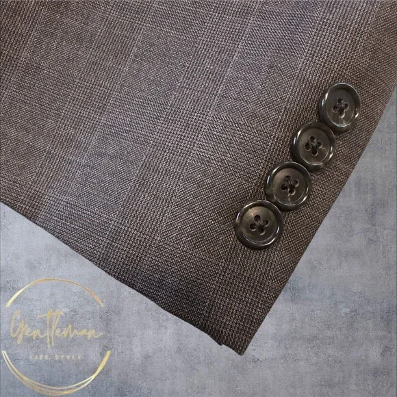 ALFANI Mens Blazer Sport Coat Two Button Jacket Plaid 46R WOOL Brown Suits